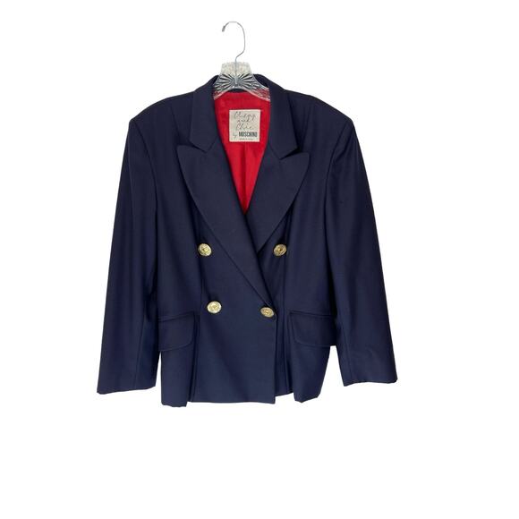 Moschino Blazer Cheap and Chic Navy Gold Button Wool Preppy Academia Size 12 - Picture 1 of 16